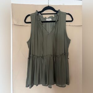 Loft Olive Green Tie Front Peplum Shirt